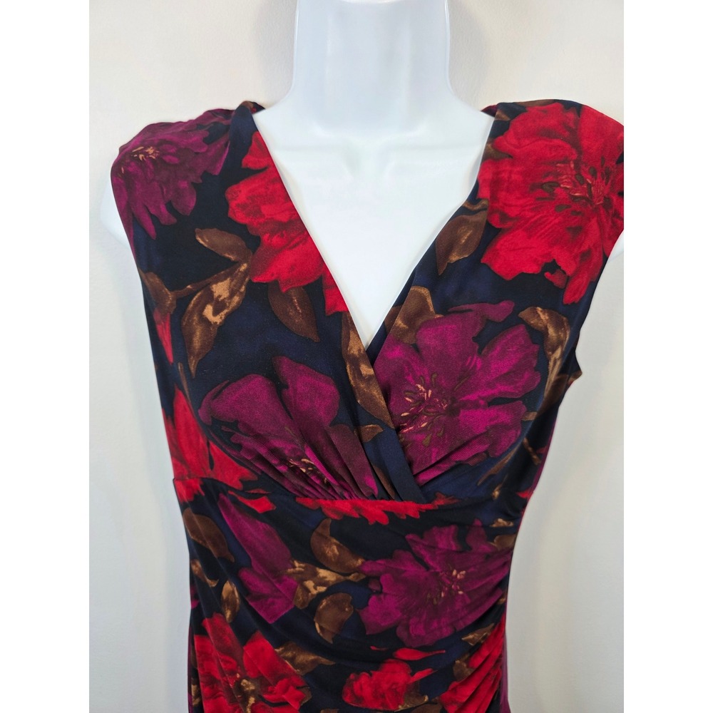 Chaps Womens Sleeveless Floral V Neck Ruched Sheath Dress Size Small S /A274 - Picture 3 of 9